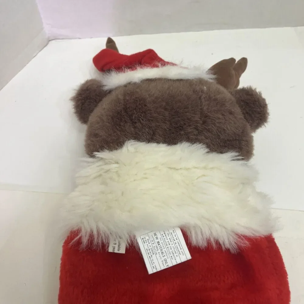 Teddy Bear Christmas Stocking Plush 3/D Hanging Reindeer Antlers